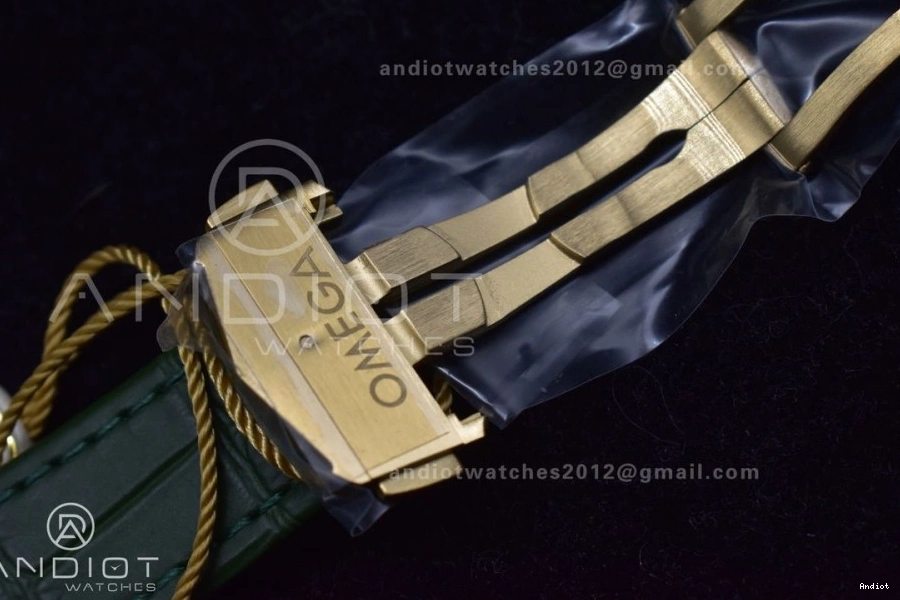 Manual Dial Moonwatch YG Green Speedmaster Strap Moonshine Green in Chrono Leather RMF Gold on Best Edition 0101